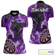 Load image into Gallery viewer, Purple Flaming Wolf Dartboard Jersey For Women Custom Darts League Team Shirt Polo &amp; Quarter Zip TDM5024