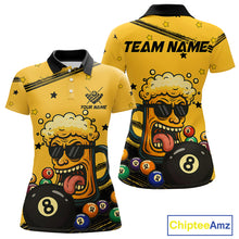 Load image into Gallery viewer, Personalized Yellow Black Funny Beer 8 Ball Billiard Shirt For Women Custom Pool Team Jersey TDM5236