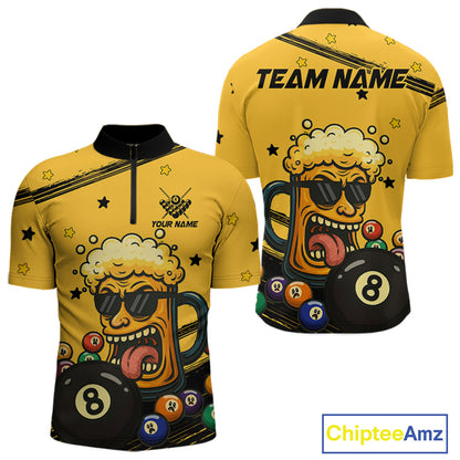 Personalized Yellow Black Funny Beer 8 Ball Billiard Shirt For Men Custom Pool Team Jersey TDM5236
