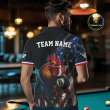 Load image into Gallery viewer, American Flag Rooster 8 Ball Men Billiard Polo &amp; 1/4 Zip Custom Patriotic Team Billiard Jersey TDM5238