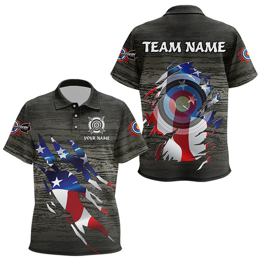 Personalized Grey Grunge USA Flag Archery Shirts For Kid, American Patriotic Archery Team Jerseys TDM3243