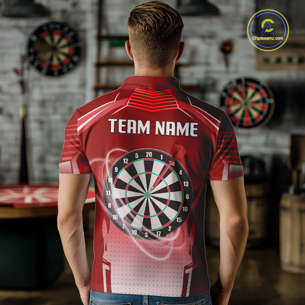 Red Dartboard Lights Custom Darts Polo & Quarter Zip For Men, Personalized 3D Darts Team Jersey TDM5498