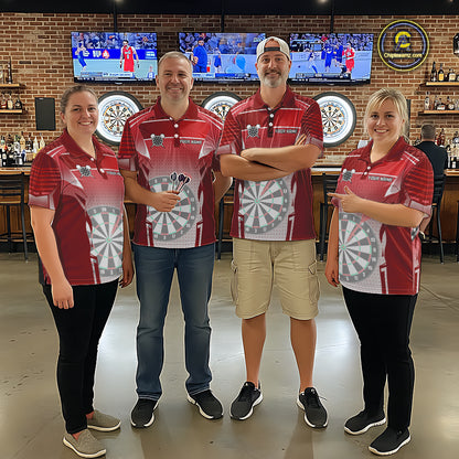 Red Dartboard Lights Custom Darts Polo & Quarter Zip For Men, Personalized 3D Darts Team Jersey TDM5498