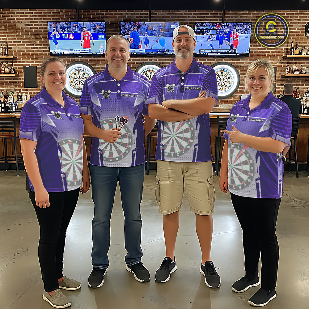 Purple Dartboard Lights Custom Darts Polo & Quarter Zip For Women, Personalized 3D Darts Team Jersey TDM5499