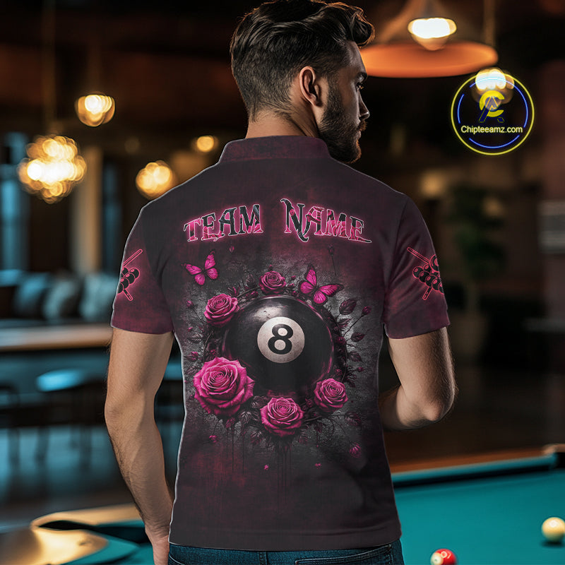 Customized Skeleton And Roses Gothic Romance Billiard Shirt For Men, Valentine 8 Ball Pool Jersey TDM5749