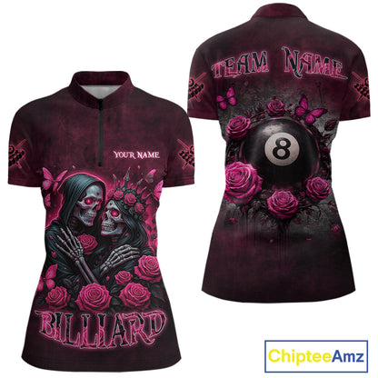 Customized Skeleton And Roses Gothic Romance Billiard Shirt For Women, Valentine 8 Ball Pool Jersey TDM5749