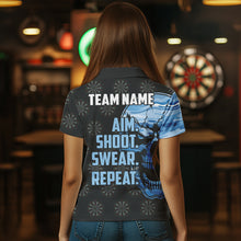 Load image into Gallery viewer, Funny Blue Camo Darts Skull Aim Shoot Swear Repeat Custom Dart Shirts For Women Darts Team Jerseys TDM3595