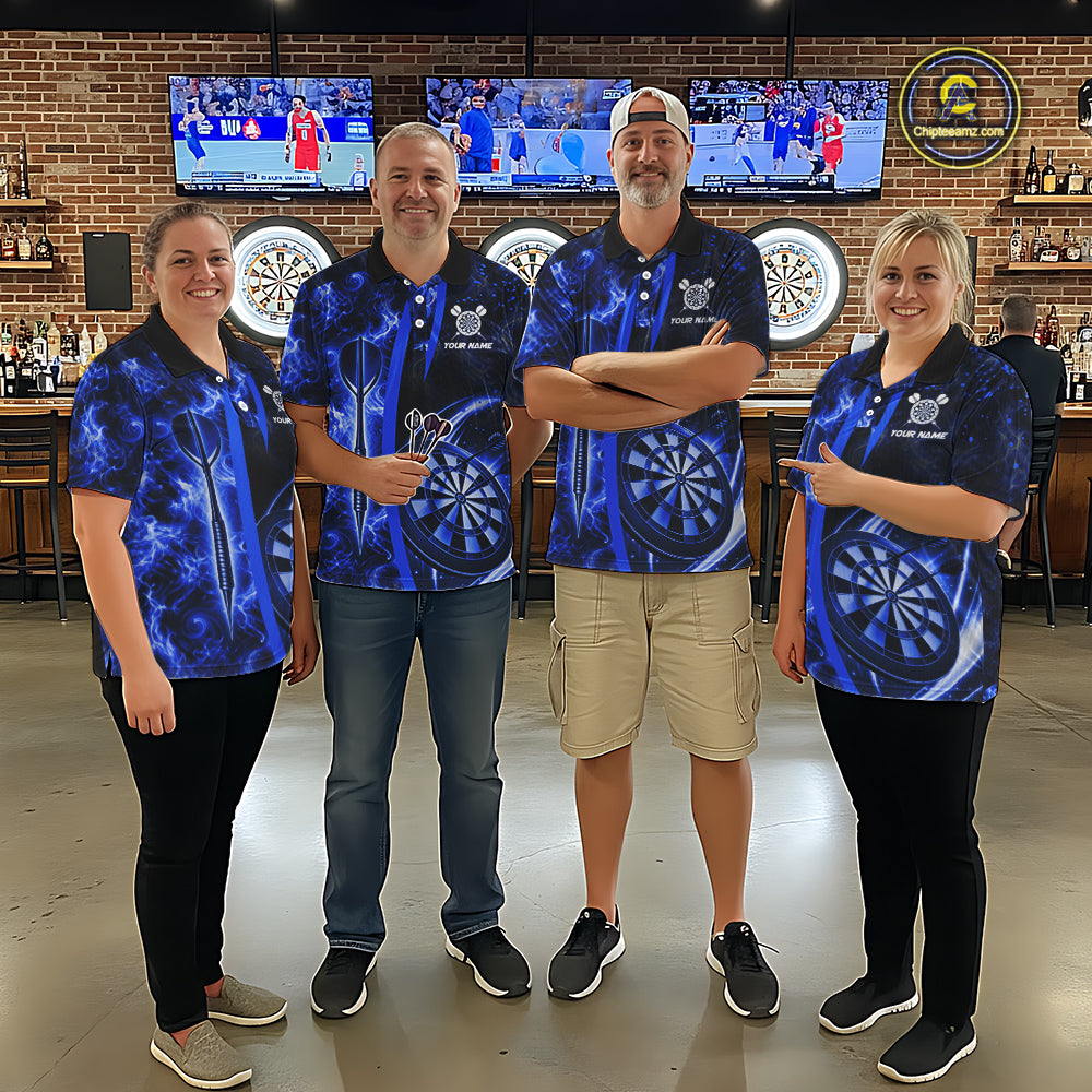 Blue Dartboard Lightning Darts Shirt For Men Custom Flame Darts Team Jersey Polo & 1/4 Zip TDM6113