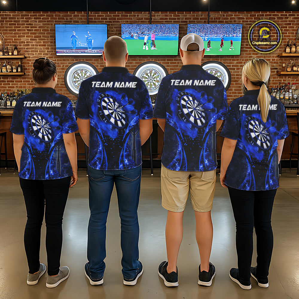 Blue Dartboard Lightning Darts Shirt For Men Custom Flame Darts Team Jersey Polo & 1/4 Zip TDM6113