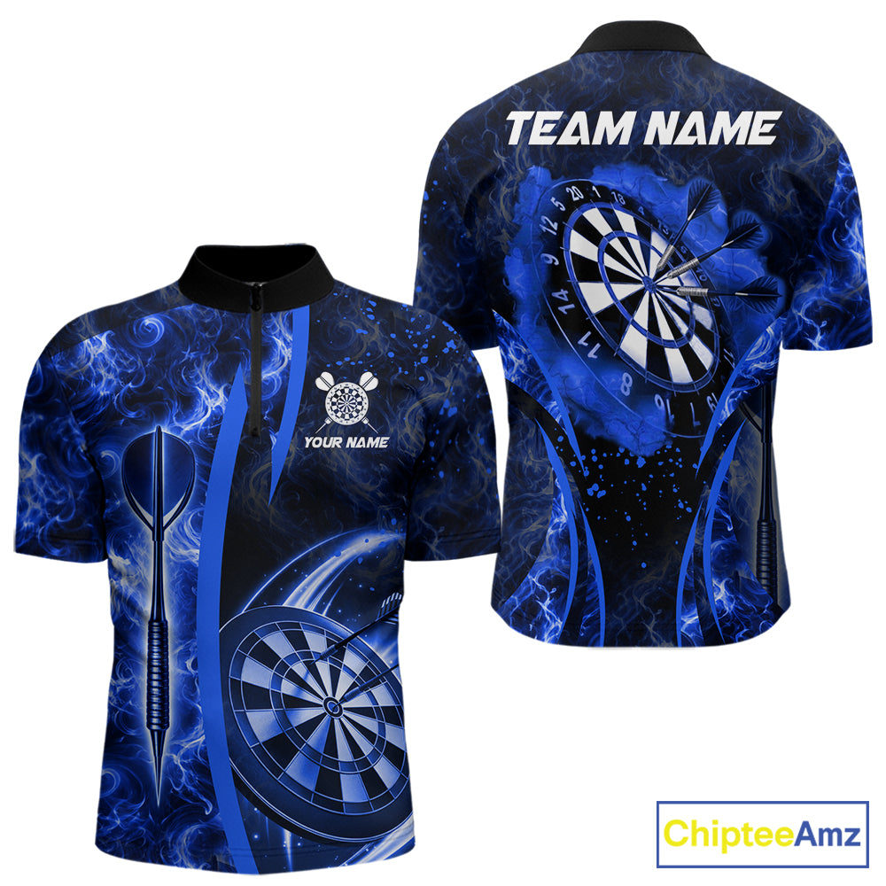Blue Dartboard Lightning Darts Shirt For Men Custom Flame Darts Team Jersey Polo & 1/4 Zip TDM6113
