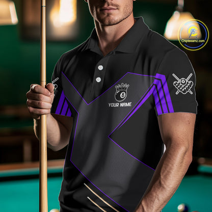 Personalized Purple Black 8 Ball Pool Shirt For Men, Billiard League Team Jersey Polo & 1/4 Zip TDM4227