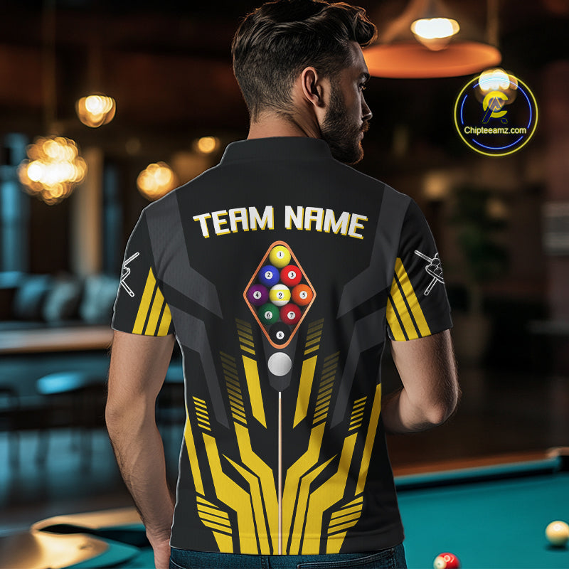 Personalized Yellow Black 9 Ball Pool Shirt For Men, Billiard League Team Jersey Polo & 1/4 Zip TDM4228