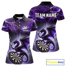 Load image into Gallery viewer, Custom Purple Thunder Lightning Dragon Darts Shirt For Women, Darts League Jersey Polo &amp; 1/4 Zip TDM4385