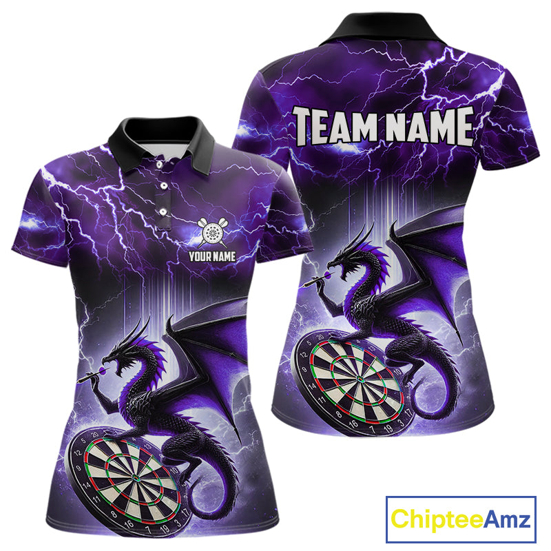 Custom Purple Thunder Lightning Dragon Darts Shirt For Women, Darts League Jersey Polo & 1/4 Zip TDM4385