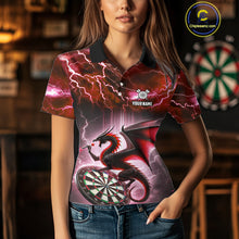 Load image into Gallery viewer, Custom Red Thunder Lightning Dragon Darts Shirt For Women, Darts League Jersey Polo &amp; 1/4 Zip TDM4386