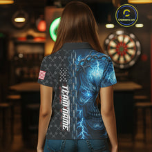 Load image into Gallery viewer, Personalized Blue Darts Skull Thunder Lightning Darts Shirt For Women, US Flag Darts Team Jersey TDM4613