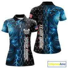 Load image into Gallery viewer, Personalized Blue Darts Skull Thunder Lightning Darts Shirt For Women, US Flag Darts Team Jersey TDM4613