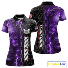 Load image into Gallery viewer, Personalized Purple Darts Skull Thunder Lightning Darts Shirt For Women, US Flag Darts Team Jersey TDM4614