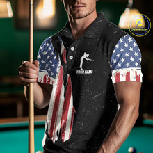 Load image into Gallery viewer, Personalized Grunge American Flag Men&#39;s Billiard Shirt, Patriotic Pool Team Shirt Polo &amp; 1/4 Zip TDM5242