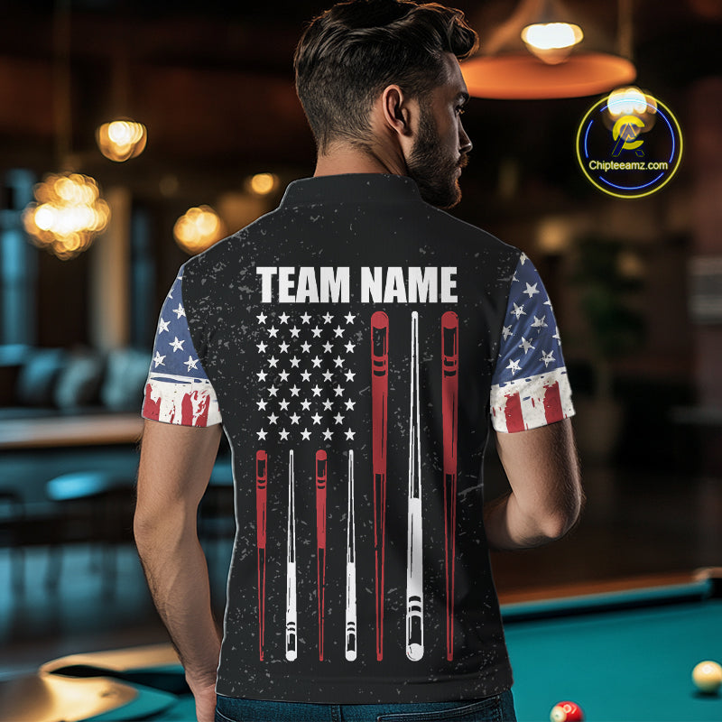 Personalized Grunge American Flag Men's Billiard Shirt Custom 8 Ball Pool Billiard Team Jersey TDM5243