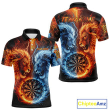 Load image into Gallery viewer, Blue And Orange Water Fire Lion Darts Shirt For Men Custom Lightning Dart Jerseys Polo &amp; 1/4 Zip TDM5249