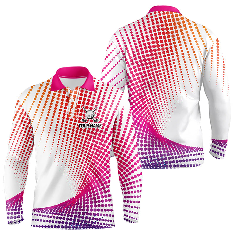 Personalized Pink Geometric Men Golf Shirt Short Sleeve Polo Shirts Men Golf Tops, Golfing Gifts TDM3257