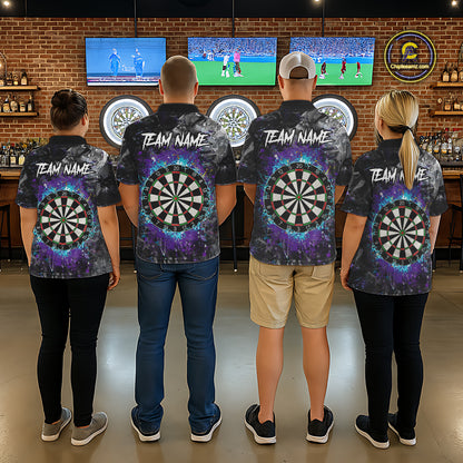 Blue Purple Grunge Skull Darts Polo & 1/4 Zip For Women Custom Darts Team Jersey, Funny Darts Gifts TDM5504