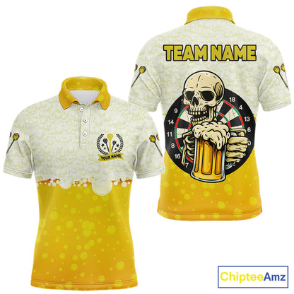 Personalized Funny Beer Skull Darts Shirt For Men Custom Yellow Darts Team Jersey, Darts Gifts TDM5507