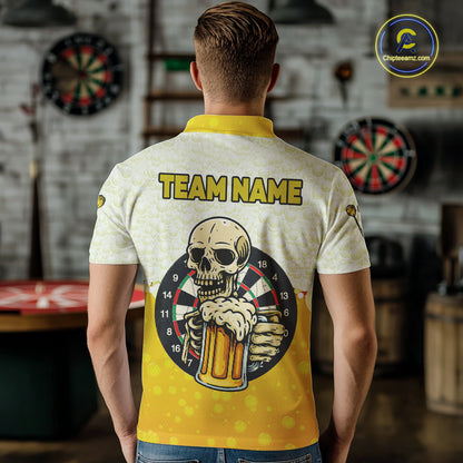 Personalized Funny Beer Skull Darts Shirt For Men Custom Yellow Darts Team Jersey, Darts Gifts TDM5507