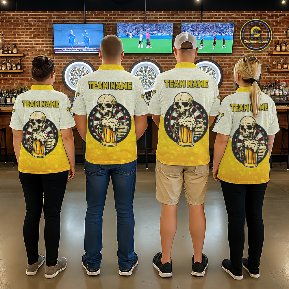 Personalized Funny Beer Skull Darts Shirt For Men Custom Yellow Darts Team Jersey, Darts Gifts TDM5507
