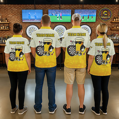 Personalized Yellow Funny Beer Darts Shirt For Women Custom Darts Jersey Team Polo & 1/4 Zip TDM5508