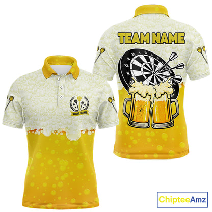 Personalized Yellow Funny Darts And Beer Men's Dart Shirts, Darts Team Jersey Polo & 1/4 Zip TDM5509