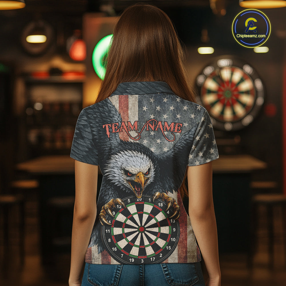 Personalized Vintage American Flag Eagle Darts Shirt For Women Custom Patriotic Darts Team Jerseys TDM5757