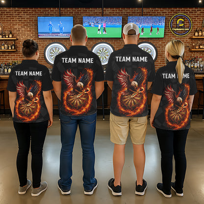 Personalized Fire Flame US Flag Eagle Darts Shirt For Women Custom Darts Jersey Team Polo & 1/4 Zip TDM5760