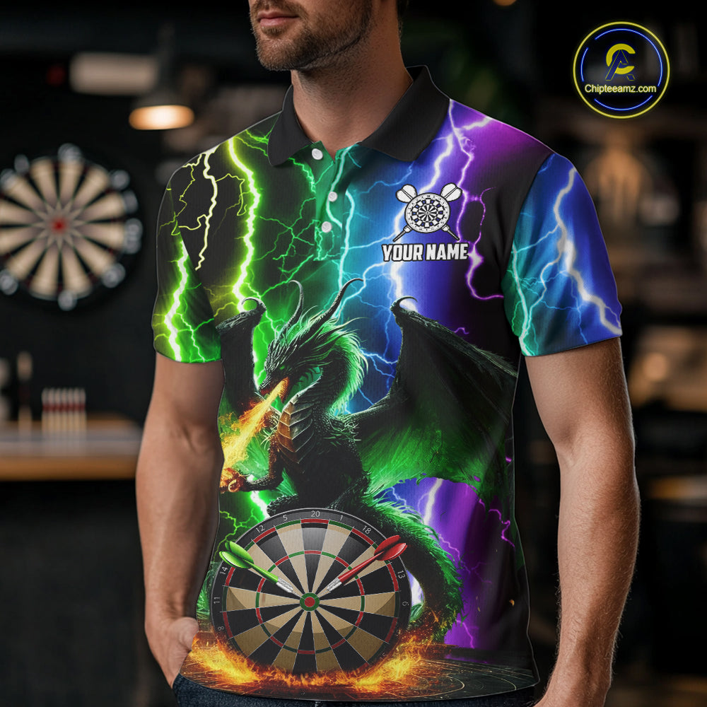 Colorful Lightning Dragon Darts Shirt For Men Custom Darts League Jersey Team Polo & 1/4 Zip TDM5761
