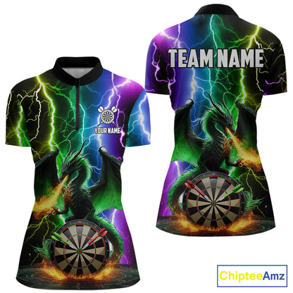 Colorful Lightning Dragon Darts Shirt For Women Custom Darts League Jersey Team Polo & 1/4 Zip TDM5761