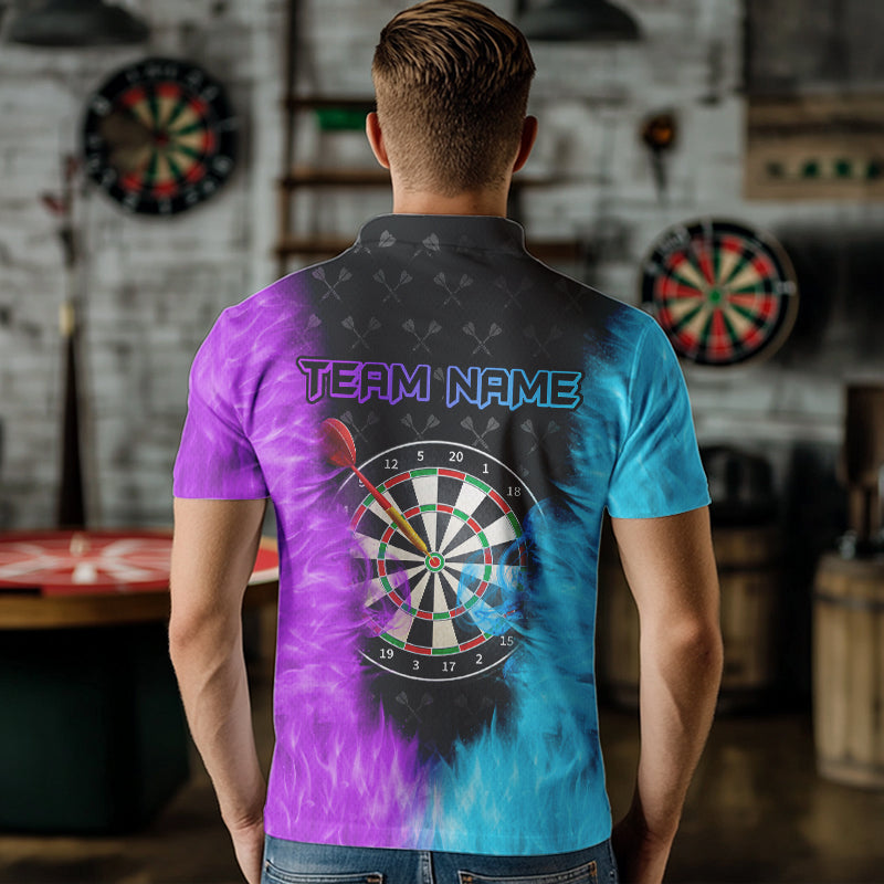 Blue And Purple Flame Men Dart Shirt With Pocket Option Custom Dart Jersey TDM3759