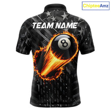Load image into Gallery viewer, Black US Flag 8 Ball Fire Billiard Shirt For Men Custom Billiard Team Jersey Polo &amp; 1/4 Zip TDM6122
