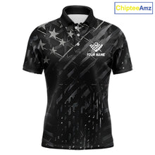 Load image into Gallery viewer, Black US Flag 8 Ball Fire Billiard Shirt For Men Custom Billiard Team Jersey Polo &amp; 1/4 Zip TDM6122