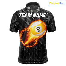 Load image into Gallery viewer, Black US Flag 9 Ball Fire Billiard Shirt For Men Custom Billiard Team Jersey Polo &amp; 1/4 Zip TDM6123