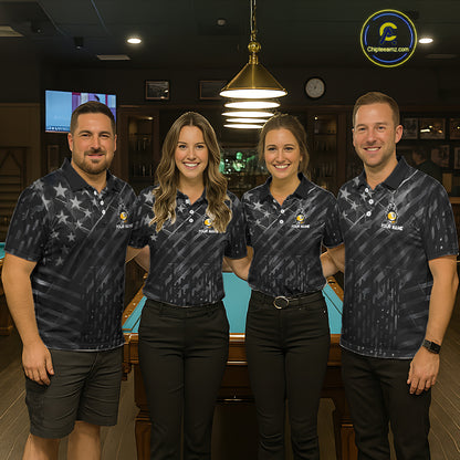 Black US Flag 9 Ball Fire Billiard Shirt For Women Custom Billiard Team Jersey Polo & 1/4 Zip TDM6123