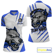 Load image into Gallery viewer, Blue And White Custom Claw Wolf Dart Shirts For Women, Dart Team Shirt Polo &amp; 1/4 Zip, Dart Jerseys TDM4032