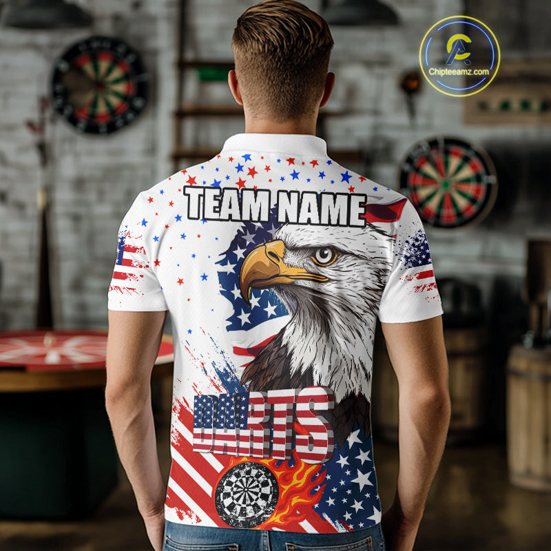 American Flag Eagle Dart Shirt For Men – 3D Dartboard Fire Flame Custom Patriotic Dart Team Jersey TDM4036