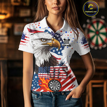 Load image into Gallery viewer, American Flag Eagle Dart Shirt For Women – 3D Dartboard Fire Flame Custom Patriotic Dart Team Jersey TDM4036