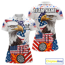 Load image into Gallery viewer, American Flag Eagle Dart Shirt For Women – 3D Dartboard Fire Flame Custom Patriotic Dart Team Jersey TDM4036