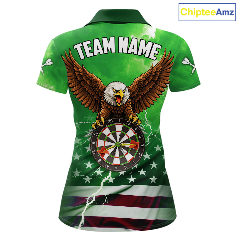 Green Lightning American Flag Eagle Dart Shirt With Pocket Option For Women TDM6552