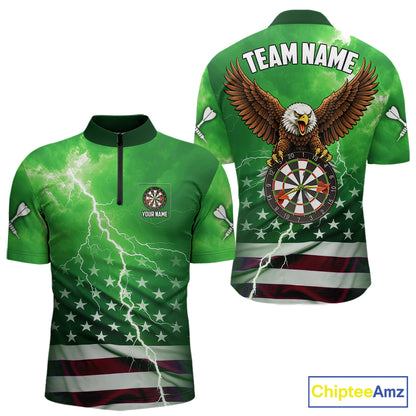 Green Lightning American Flag Eagle Dart Shirt With Pocket Option For Men TDM6552