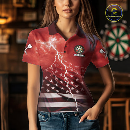 Red Lightning American Flag Eagle Dart Shirt With Pocket Option For Women TDM6553