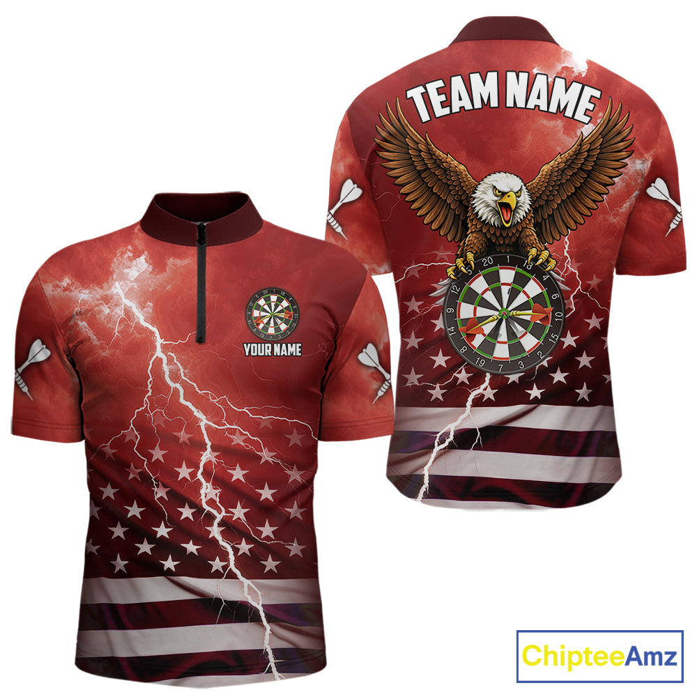 Red Lightning American Flag Eagle Dart Shirt With Pocket Option For Men TDM6553