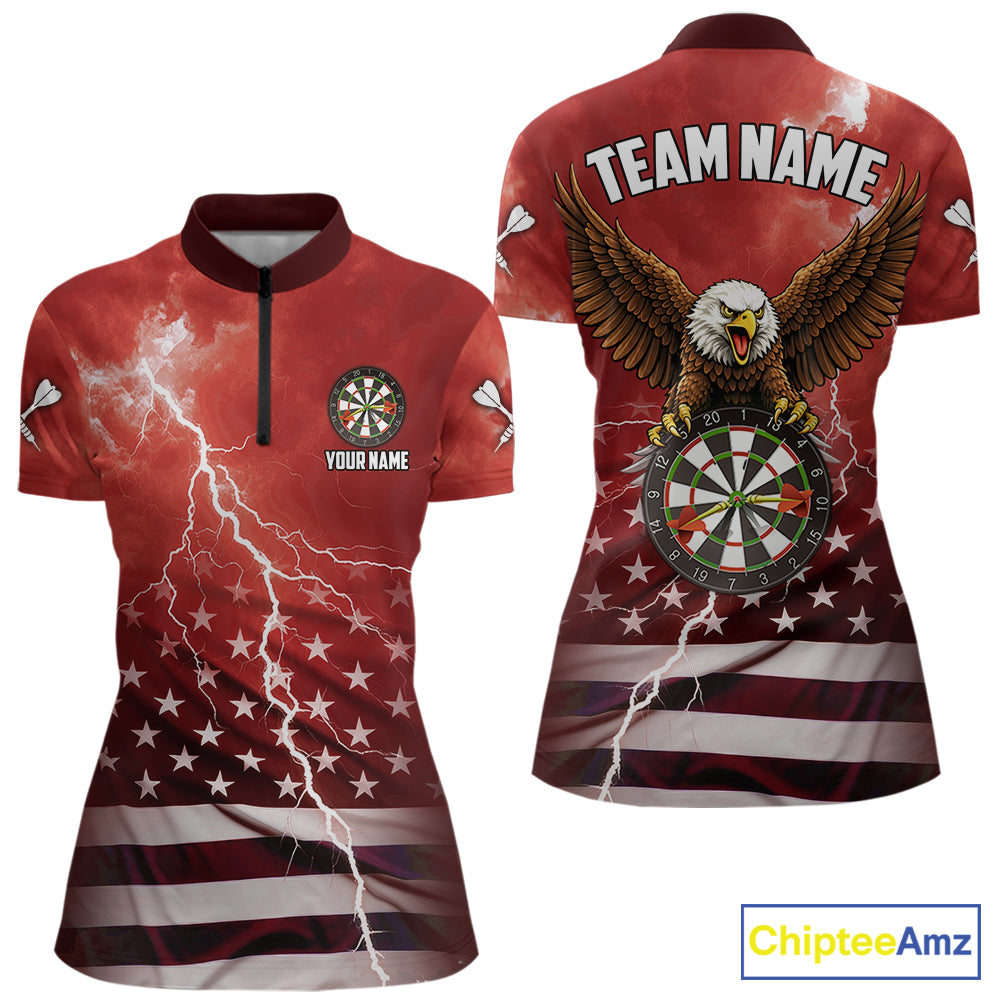 Red Lightning American Flag Eagle Dart Shirt With Pocket Option For Women TDM6553